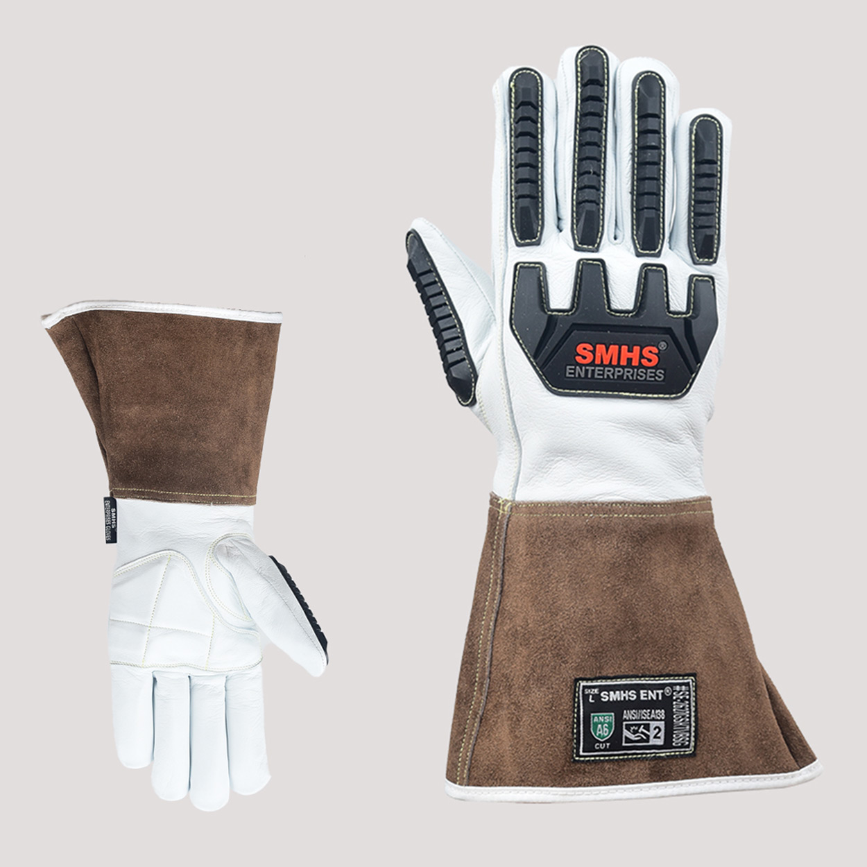 High-Quality Goat Grain Leather Cut & Impact-Resistant Gloves with Padded Palms and Extended Cuffs